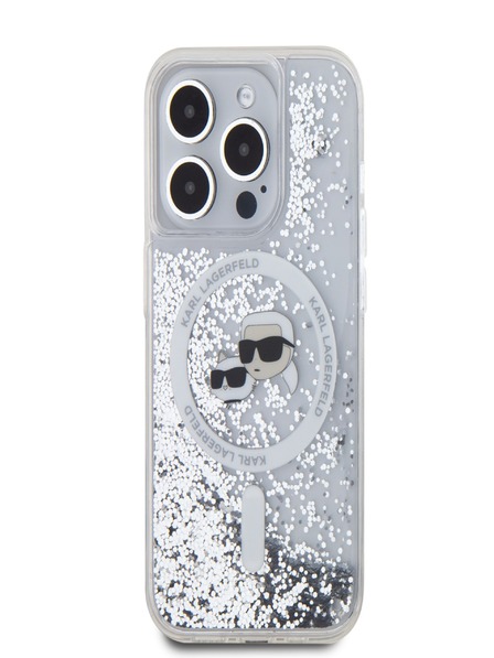 Karl Lagerfeld Karl Lagerfeld Liquid Glitter Karl and Choupette Heads MagSafe Back Cover za iPhone 15 Pro Transparent Transparent