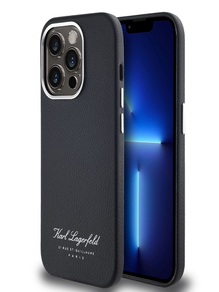 Karl Lagerfeld Hrbtni ovitek iz zrnatega PU hotela RSG za iPhone 14 Pro črn Karl Lagerfeld