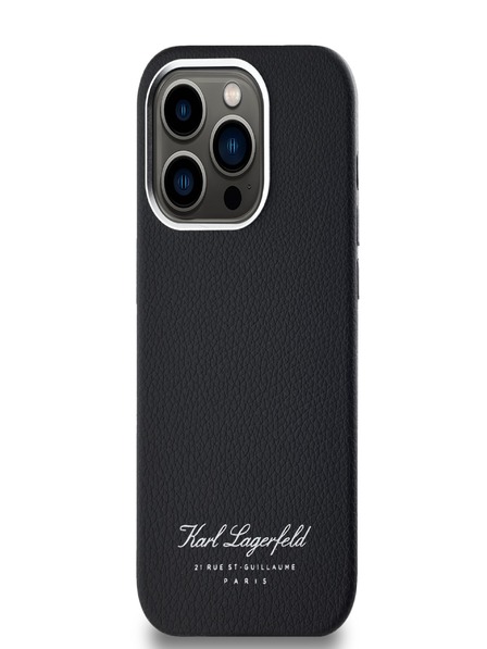 Karl Lagerfeld Hrbtni ovitek iz zrnatega PU hotela RSG za iPhone 14 Pro črn Karl Lagerfeld