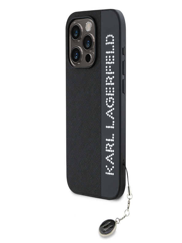Karl Lagerfeld Karl Lagerfeld PU Saffiano Rhinestone Charm Back Cover za iPhone 15 Pro Max Black