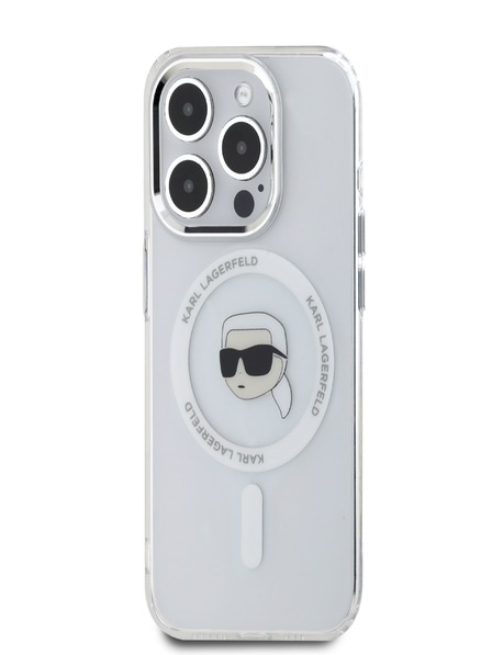 Karl Lagerfeld Karl Lagerfeld IML Karl Head Kovinski okvir MagSafe za iPhone 15 Pro Max Transparent Transparent