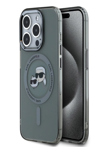 Karl Lagerfeld Karl Lagerfeld IML K&CH Heads Metal Frame MagSafe Back Cover za iPhone 15 Pro Black