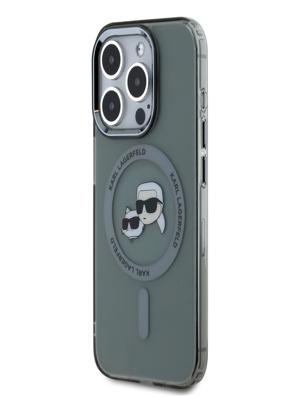 Karl Lagerfeld Karl Lagerfeld IML K&CH Heads Metal Frame MagSafe Back Cover za iPhone 15 Pro Black