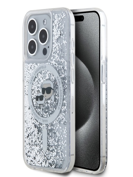 Karl Lagerfeld Karl Lagerfeld Liquid Glitter Karl and Choupette Heads MagSafe Back Cover za iPhone 15 Pro Max Transparent