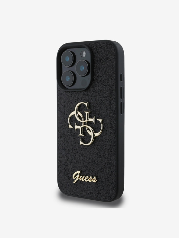 Guess Guess PU Fixed Glitter 4G Metal Logo Back Cover za iPhone 16 Pro Max Black