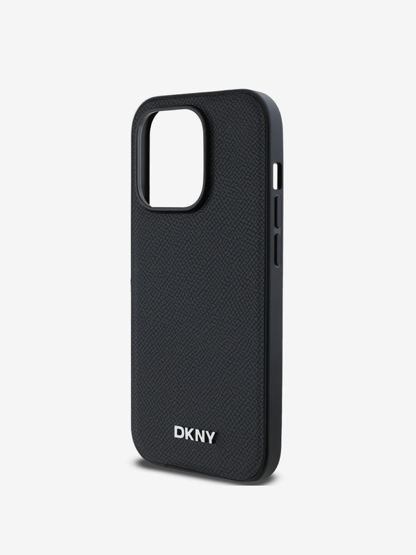 DKNY PU Usnje Silver Metal Logo Magsafe hrbtni ovitek za iPhone 14 Pro Max Black DKNY