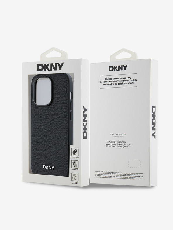 DKNY PU Usnje Silver Metal Logo Magsafe hrbtni ovitek za iPhone 14 Pro Max Black DKNY