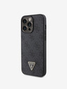 Guess PU 4G Strass Triangle Metal Logo Zadní Kryt pro iPhone 15 Pro Max Black Ovitek za telefon