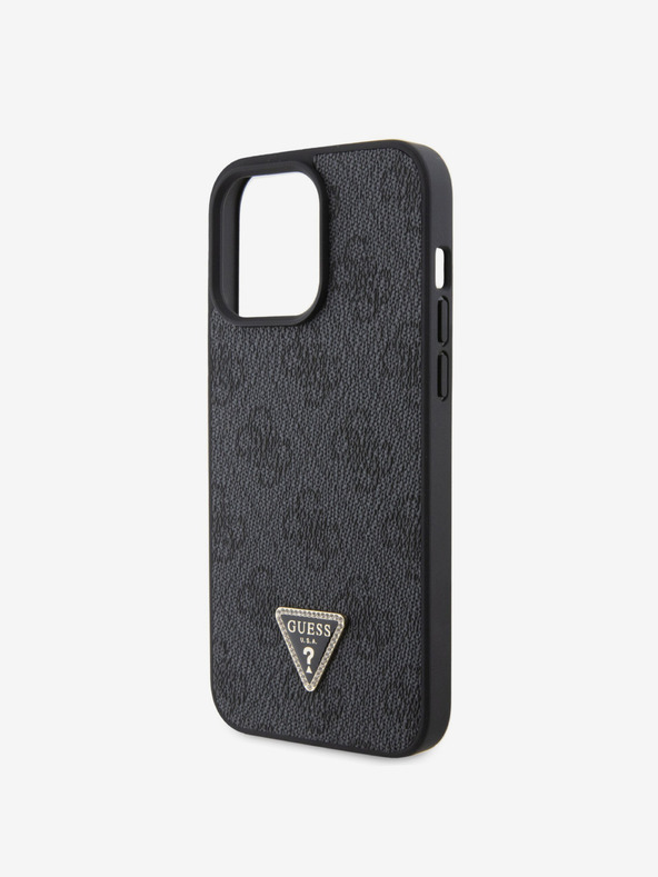 Guess PU 4G Strass Triangle Metal Logo Zadní Kryt pro iPhone 15 Pro Max Black Ovitek za telefon
