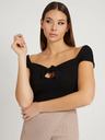 Guess Črna Ženska rebrasta oprijeta majica z lokom Guess Valeriana