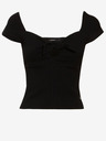Guess Črna Ženska rebrasta oprijeta majica z lokom Guess Valeriana