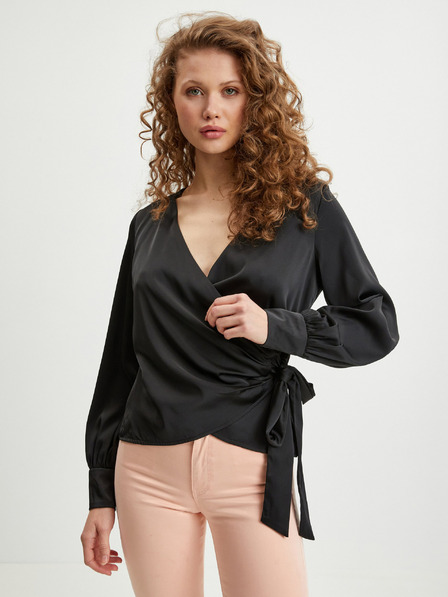 Guess Črna ženska ovita satenastkasta bluza Guess Lovisa
