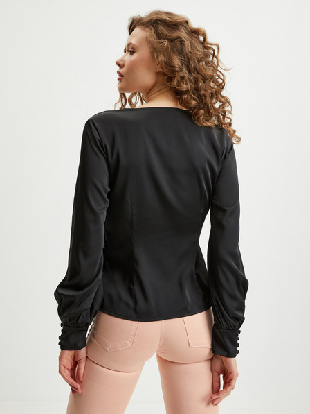 Guess Črna ženska ovita satenastkasta bluza Guess Lovisa