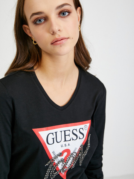 Guess Črna ženska majica z dolgimi rokavi Guess Icon