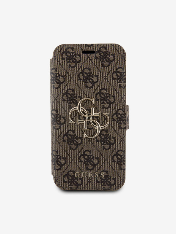Guess Guess PU usnje 4G kovinski logotip knjižni ovitek za iPhone 15 Pro Max Brown