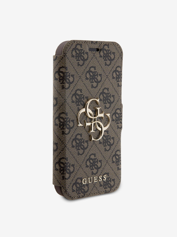 Guess Guess PU usnje 4G kovinski logotip knjižni ovitek za iPhone 15 Pro Max Brown