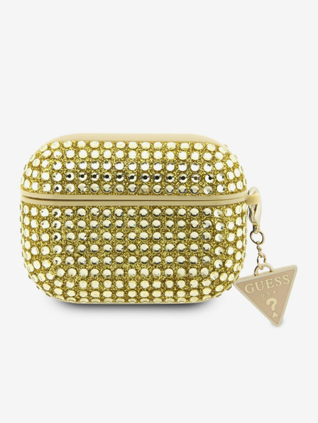 Guess Ohišje s kovinskim logotipom Guess Rhinestones Triangle Metal Logo za AirPods Pro Gold