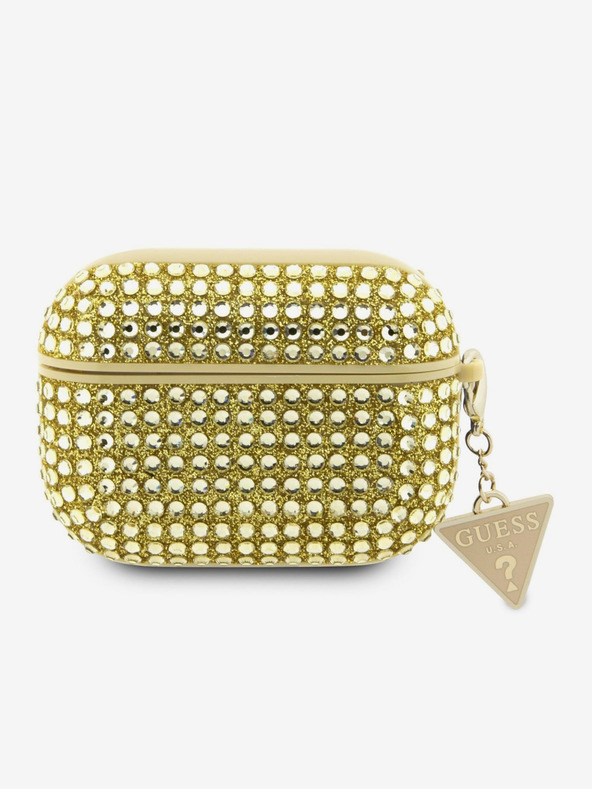 Guess Ohišje s kovinskim logotipom Guess Rhinestones Triangle Metal Logo za AirPods Pro Gold