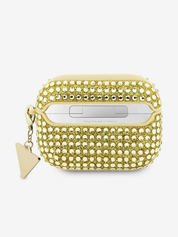 Guess Ohišje s kovinskim logotipom Guess Rhinestones Triangle Metal Logo za AirPods Pro Gold