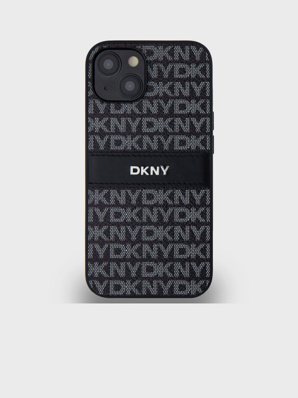 DKNY PU usnje Ponavljajoči se vzorec Tonalni črtasti zadnji ovitek za iPhone 14 Black DKNY
