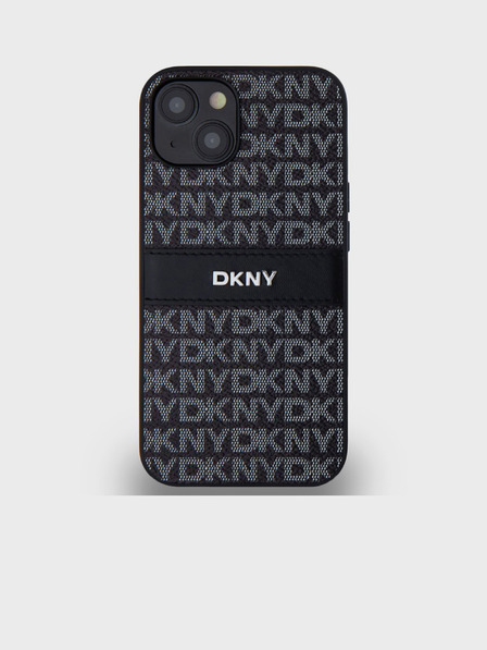 DKNY PU usnje Ponavljajoči se vzorec Tonalni črtasti zadnji ovitek za iPhone 14 Black DKNY