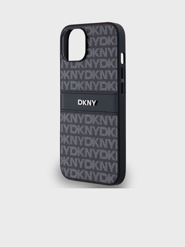 DKNY PU usnje Ponavljajoči se vzorec Tonalni črtasti zadnji ovitek za iPhone 14 Black DKNY