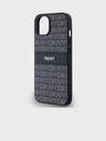 DKNY PU usnje Ponavljajoči se vzorec Tonalni črtasti zadnji ovitek za iPhone 14 Black DKNY