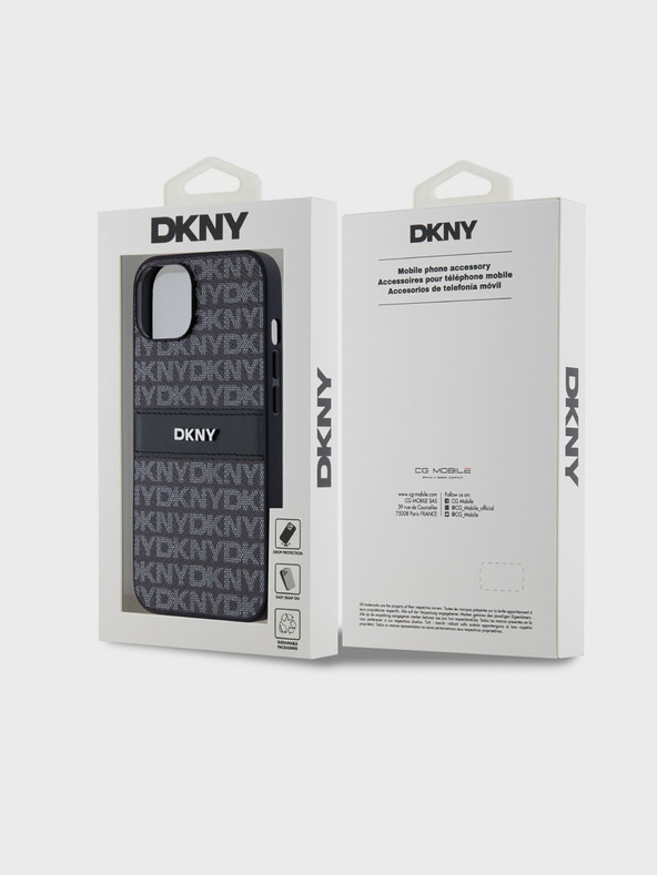 DKNY PU usnje Ponavljajoči se vzorec Tonalni črtasti zadnji ovitek za iPhone 14 Black DKNY