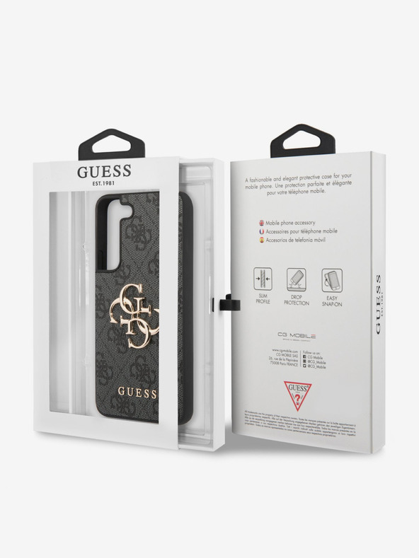Guess PU 4G Metal Logo Zadní Kryt pro Samsung Galaxy S23 Grey Ovitek za telefon