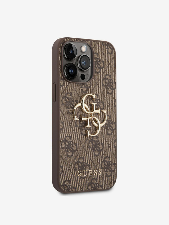 Guess PU 4G Metal Logo Zadní Kryt pro iPhone 14 Pro Max Brown Ovitek za telefon