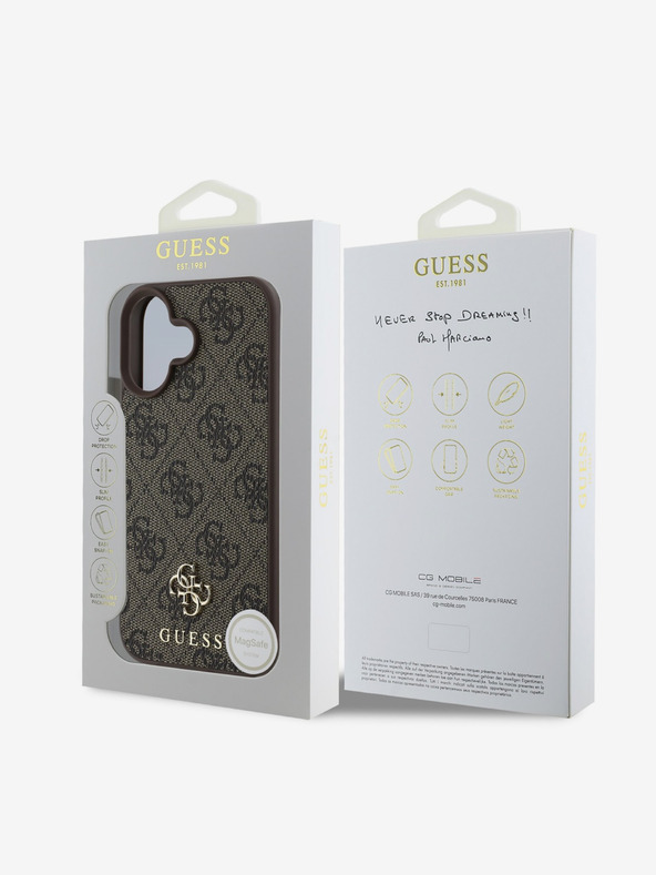 Guess Guess PU 4G Small Metal Logo MagSafe Back Cover za iPhone 16 Brown