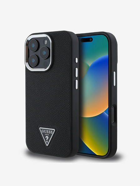Guess Guess PU Grained Triangle Logo Back Cover za iPhone 16 Pro Max Black
