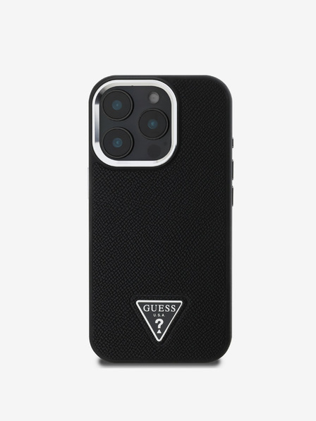 Guess Guess PU Grained Triangle Logo Back Cover za iPhone 16 Pro Max Black