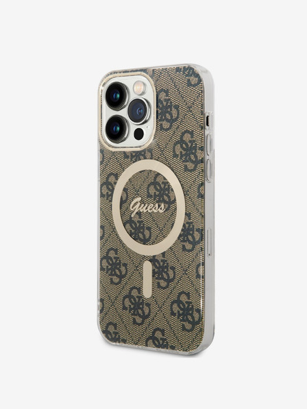 Guess Guess IML 4G MagSafe hrbtni ovitek za iPhone 14 Pro Max Brown