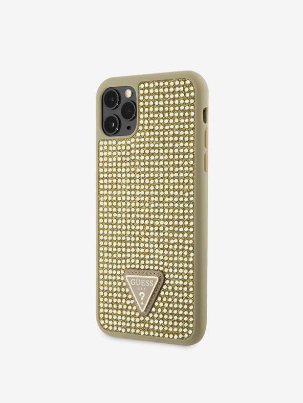 Guess Guess Trikotni kovinski logotip s kamenčki za iPhone 11 Pro Max Gold