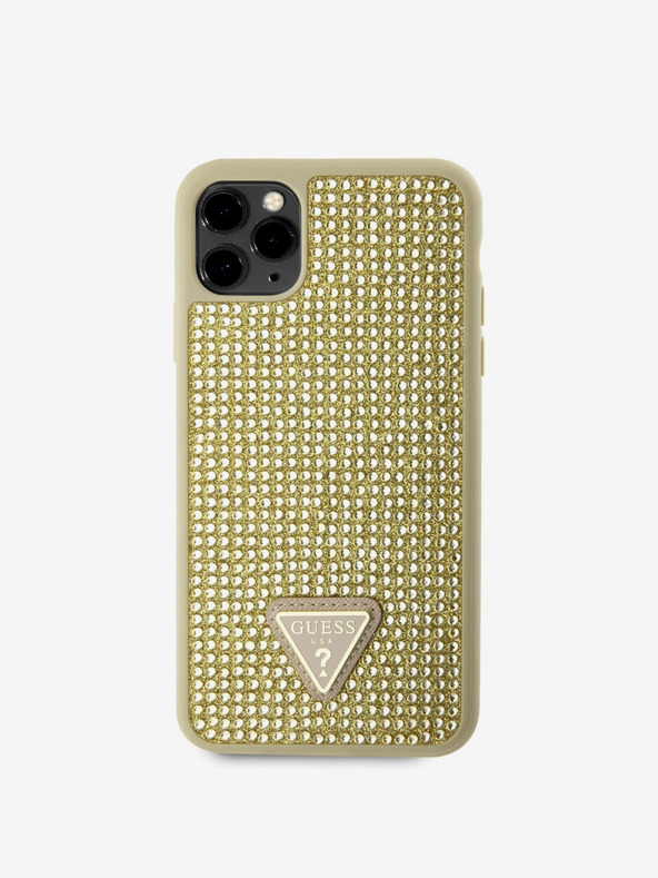 Guess Guess Trikotni kovinski logotip s kamenčki za iPhone 11 Pro Max Gold