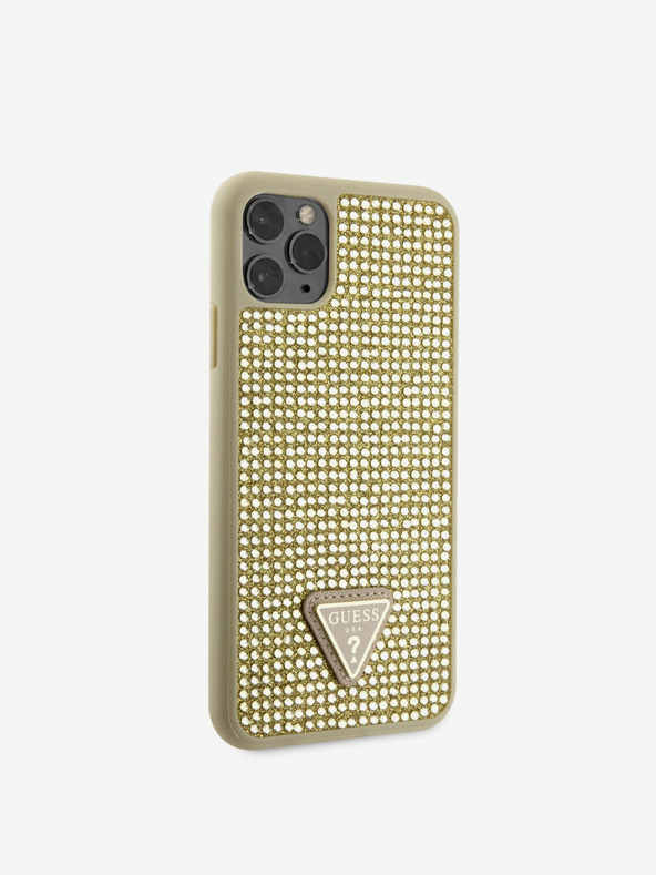 Guess Guess Trikotni kovinski logotip s kamenčki za iPhone 11 Pro Max Gold