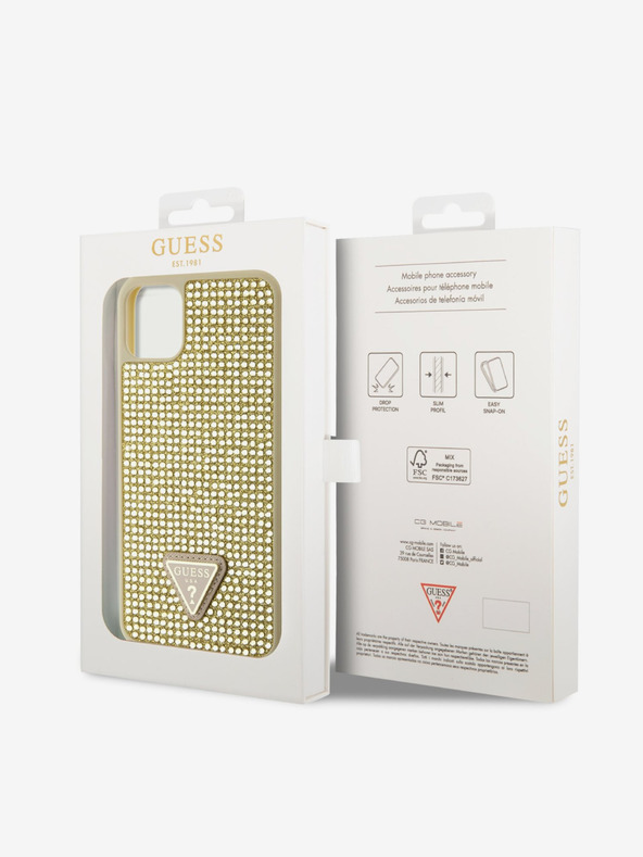 Guess Guess Trikotni kovinski logotip s kamenčki za iPhone 11 Pro Max Gold