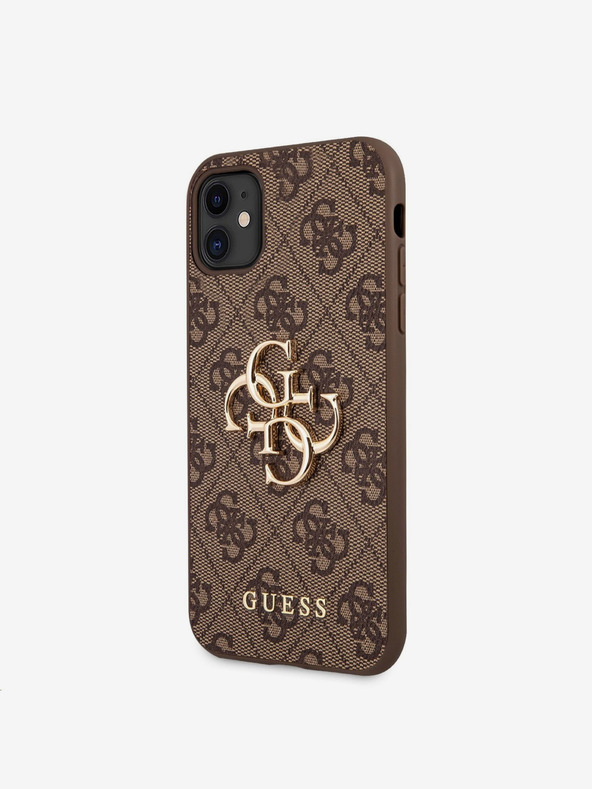 Guess Guess PU 4G kovinski zadnji ovitek z logotipom za iPhone 11 Brown