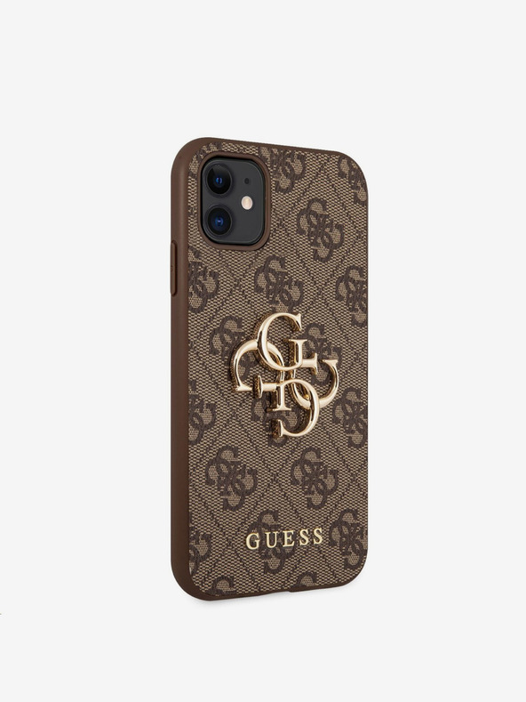 Guess Guess PU 4G kovinski zadnji ovitek z logotipom za iPhone 11 Brown