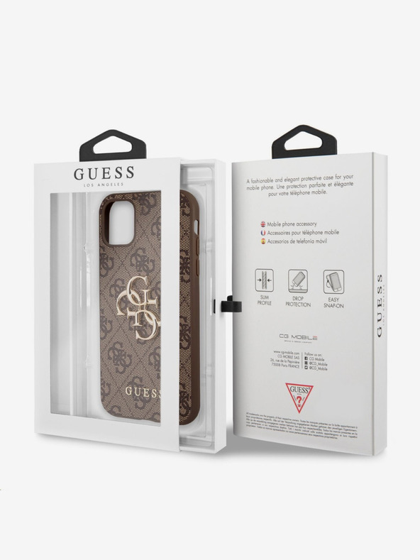 Guess Guess PU 4G kovinski zadnji ovitek z logotipom za iPhone 11 Brown