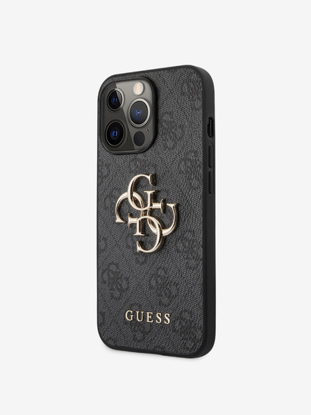 Guess Guess PU 4G kovinski zadnji ovitek z logotipom za iPhone 13 Pro Max Grey