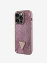 Guess Guess kovinski ovitek s trikotnim logotipom Guess Rhinestones za iPhone 15 Pro roza