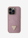 Guess Guess kovinski ovitek s trikotnim logotipom Guess Rhinestones za iPhone 15 Pro roza