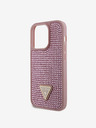 Guess Guess kovinski ovitek s trikotnim logotipom Guess Rhinestones za iPhone 15 Pro roza