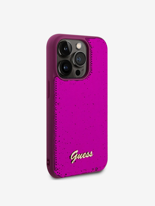Guess Guess Sequin Script Logo hrbtni ovitek za iPhone 14 Pro Max Magenta