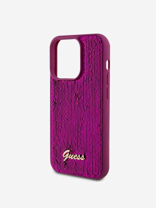 Guess Guess Sequin Script Logo hrbtni ovitek za iPhone 14 Pro Max Magenta