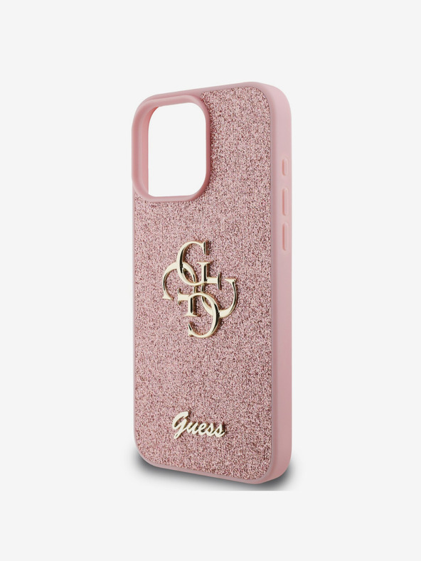Guess Guess PU Fixed Glitter 4G Metal Logo Back Cover za iPhone 16 Pro Pink