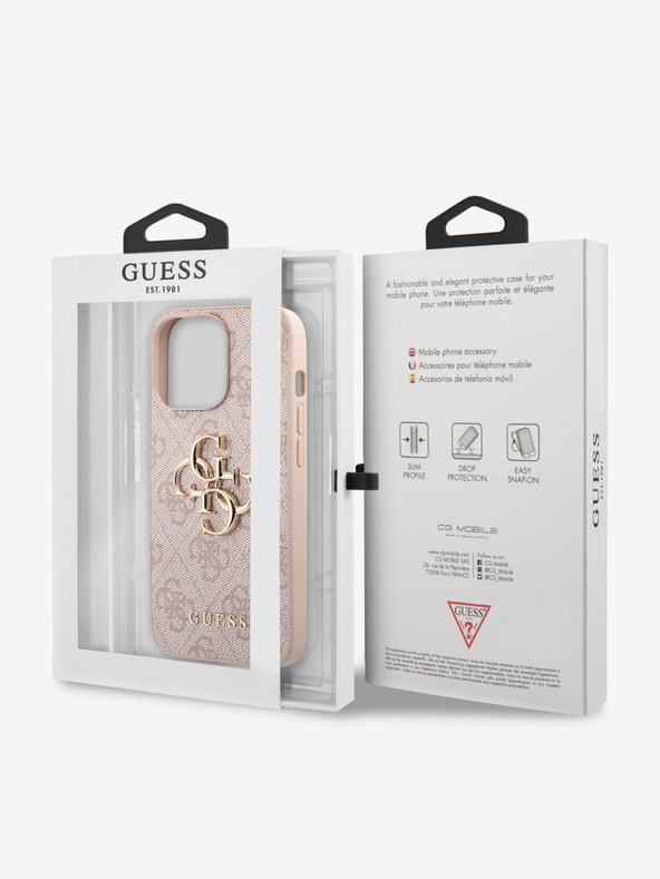 Guess Guess PU 4G kovinski zadnji ovitek z logotipom za iPhone 13 Pro roza