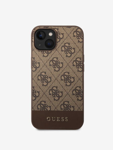 Guess Guess PU 4G črtasti zadnji ovitek za iPhone 14 rjav